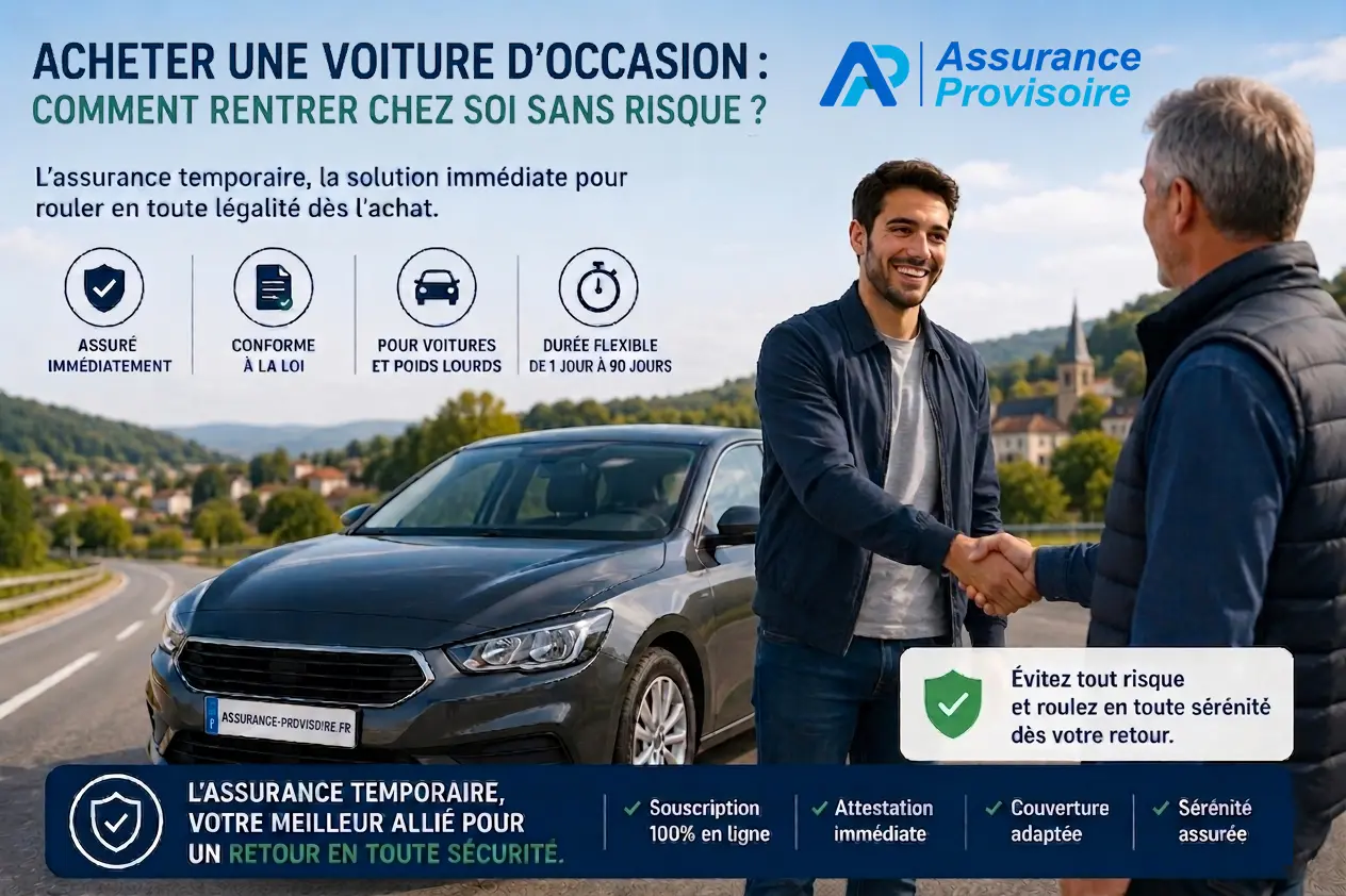 Achat voiture d'occasion — assurance temporaire pour rentrer chez soi en toute légalité