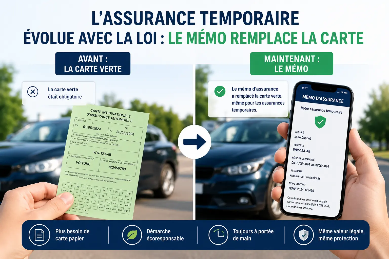Infographie : le mémo d'assurance remplace la carte verte depuis avril 2024 — même pour les assurances temporaires