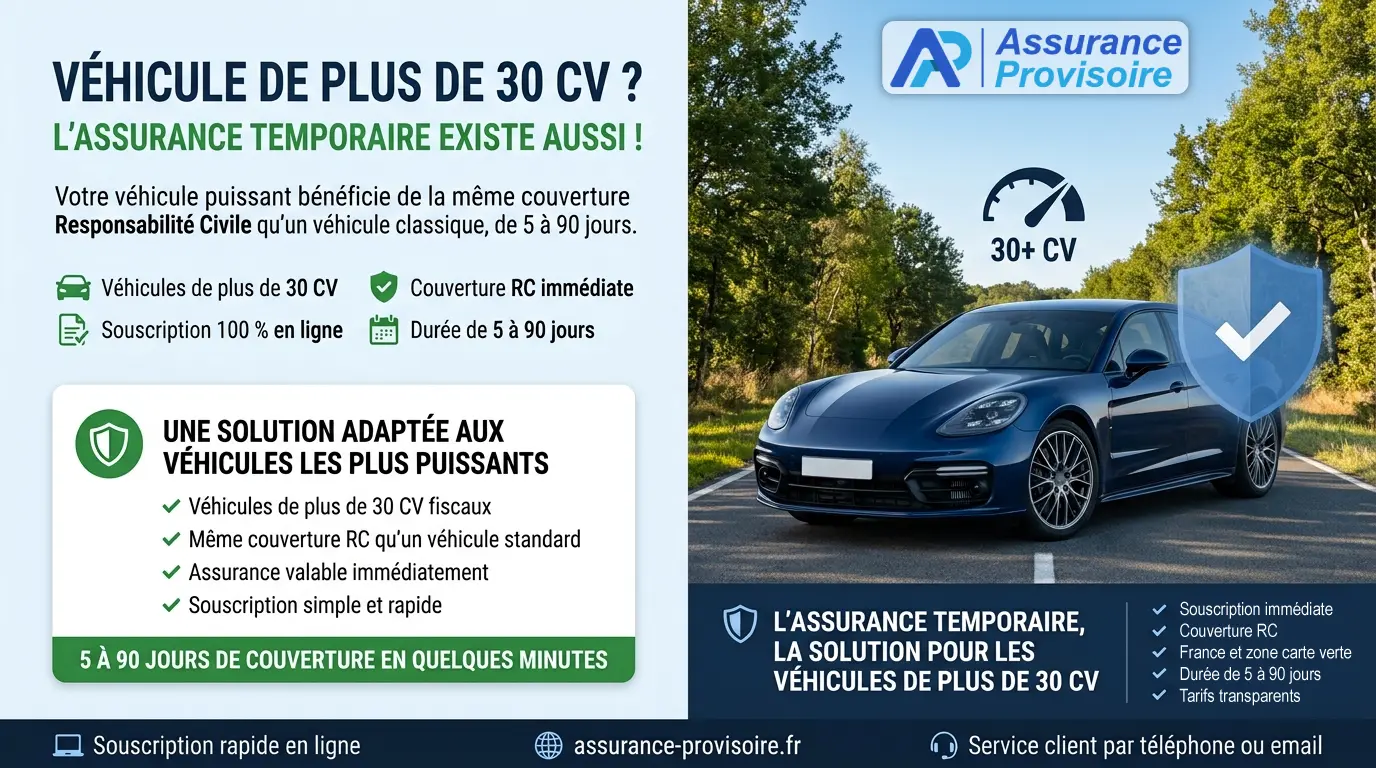 Assurance temporaire pour véhicule de plus de 30 CV fiscaux — grosse berline et grand SUV