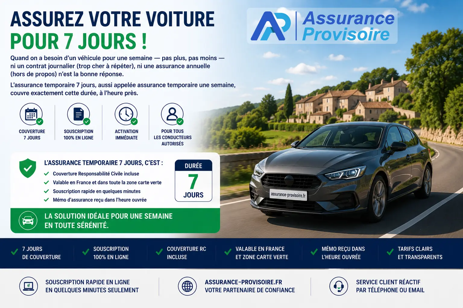 Assurance temporaire 7 jours — une semaine de couverture RC souscrite en ligne