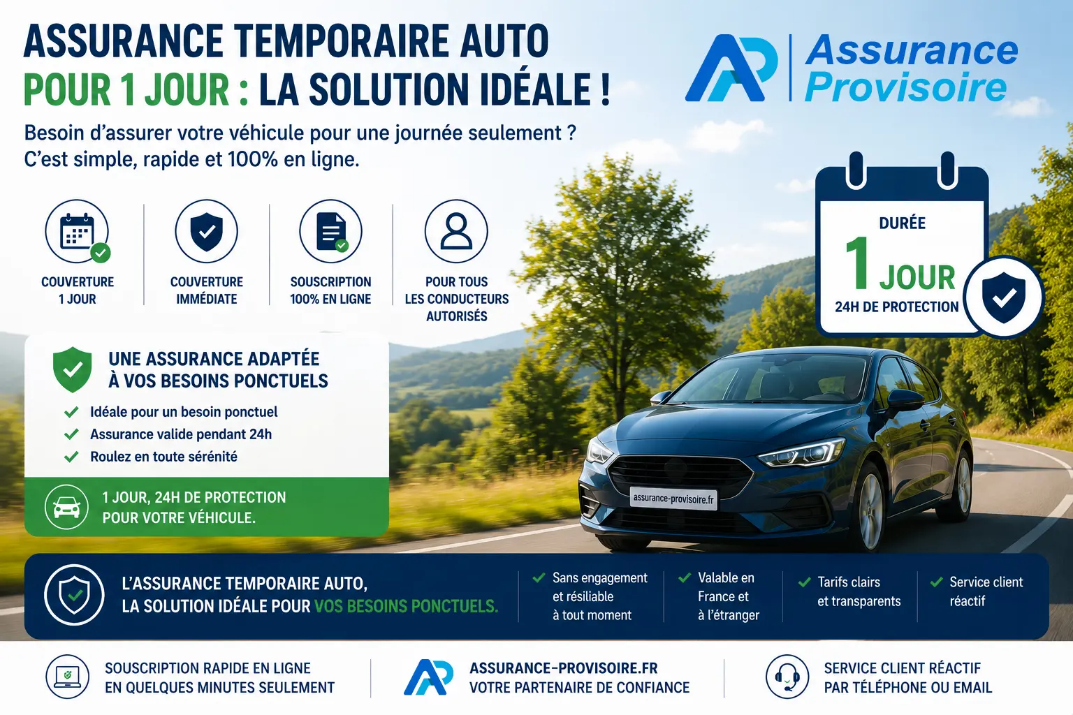 Conducteur devant sa voiture consultant son attestation d'assurance temporaire sur smartphone