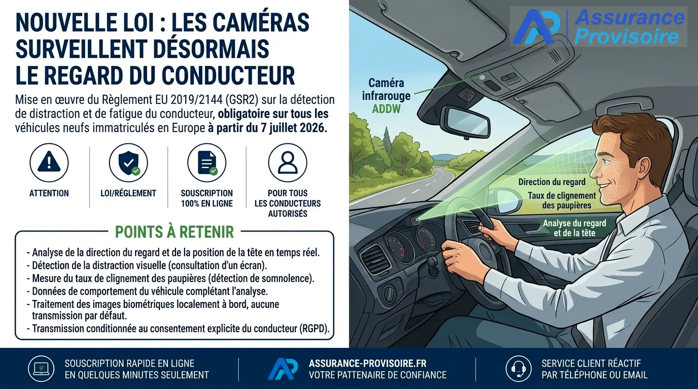 Schéma de la caméra infrarouge ADDW dans un véhicule — analyse du regard et de la tête du conducteur en temps réel