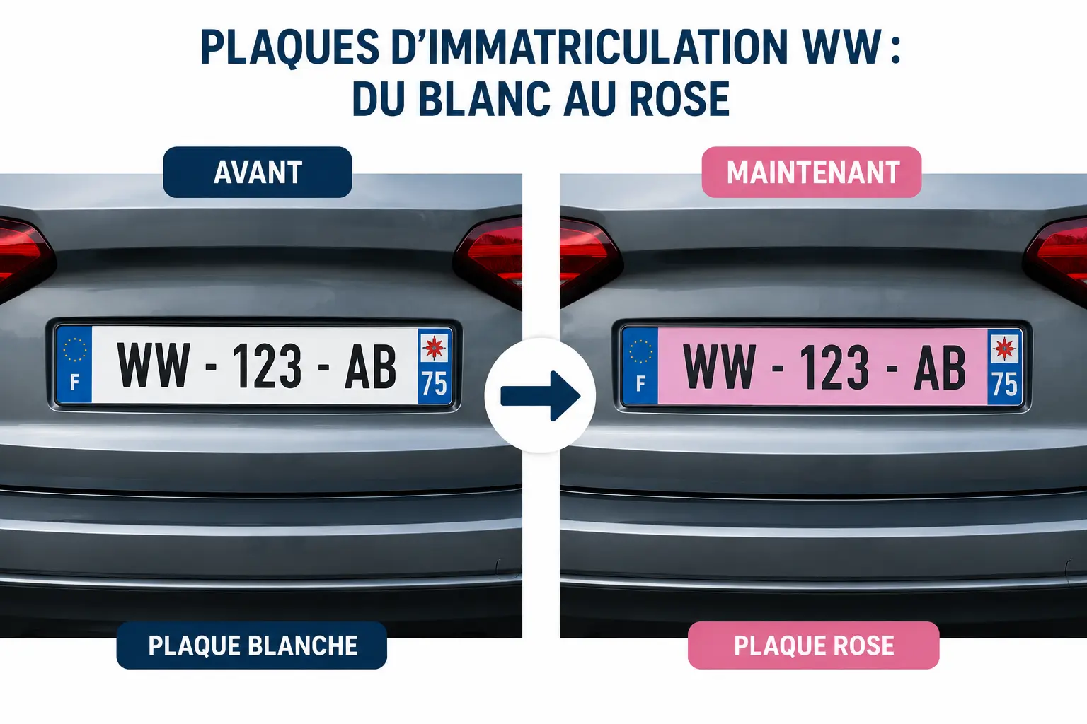 Comparaison plaque WW blanche (avant 2026) et plaque WW rose (depuis janvier 2026)