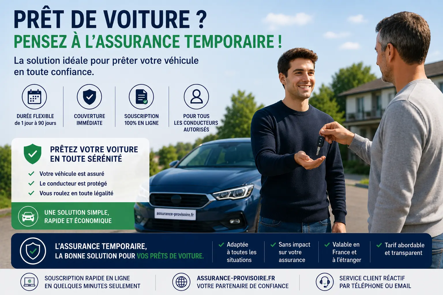 Prêt de voiture entre particuliers — l'assurance temporaire protège le conducteur et le bonus-malus du propriétaire